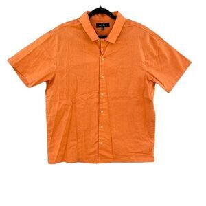 Pacsun Orange Embroidered Logo Linen Blend Short Sleeve Button Camp Shirt Sz L